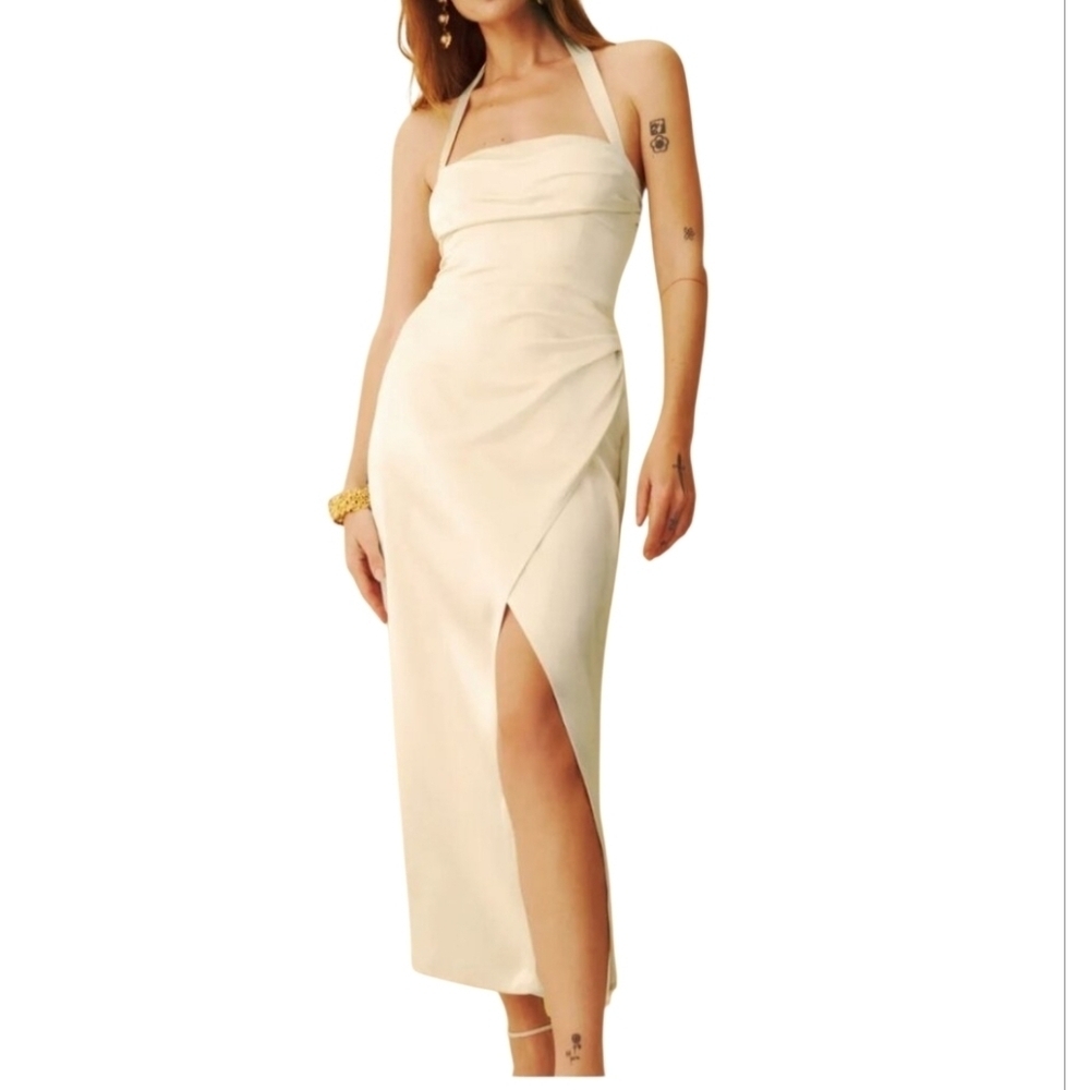 Reformation Solana Satin Dress Bridal Dress Almond Beige Size 12